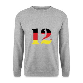12 Numéro Jersey Allemagne - Sweat-shirt Unisexe - gris chiné - Devant - Alina (178cm) & Michal (187cm)