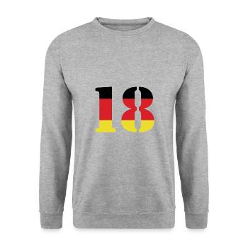 18 Numéro Jersey Allemagne - Sweat-shirt Unisexe - gris chiné - Devant - Alina (178cm) & Michal (187cm)