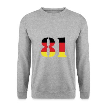 81 Numéro Jersey Allemagne - Sweat-shirt Unisexe - gris chiné - Devant - Alina (178cm) & Michal (187cm)