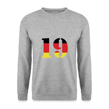 19 Numéro Jersey Allemagne - Sweat-shirt Unisexe - gris chiné - Devant - Alina (178cm) & Michal (187cm)