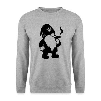 Kiffender Zwerg/Wichtel mit Joint - Weedlove - Unisex Pullover - Weißgrau meliert - Vorne - Alina (178cm) & Michal (187cm)