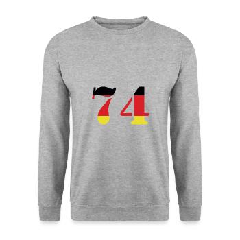 74 Numéro Jersey Allemagne - Sweat-shirt Unisexe - gris chiné - Devant - Alina (178cm) & Michal (187cm)