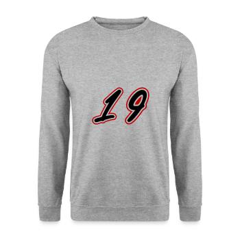 19 Zahl symbol - Unisex Pullover - Weißgrau meliert - Vorne - Alina (178cm) & Michal (187cm)