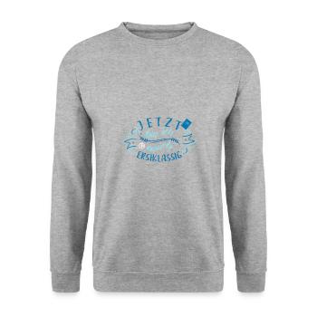 Kinder Einschulung - Jungs Schultüte - Vorfreude - Unisex Pullover - Weißgrau meliert - Vorne - Alina (178cm) & Michal (187cm)