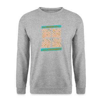 Die ORANGE Bewegung ... und CHECKMATE - einfach - Unisex Pullover - Weißgrau meliert - Vorne - Alina (178cm) & Michal (187cm)