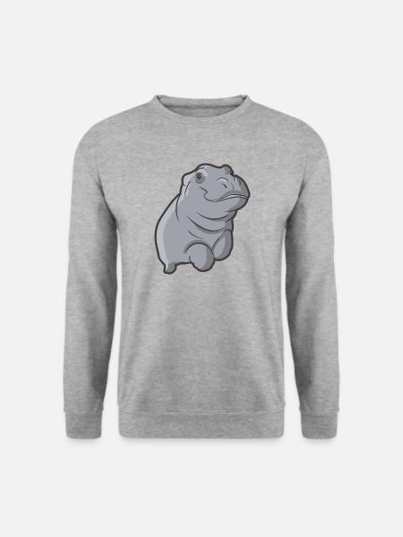 Hippo Nilpferd Flusspferd Dickhäuter Hippopotamus - Unisex Pullover - Weißgrau meliert