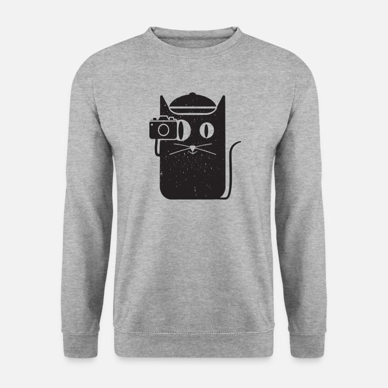 Coole einfache Katze und Kamera - Unisex Pullover - Weißgrau meliert