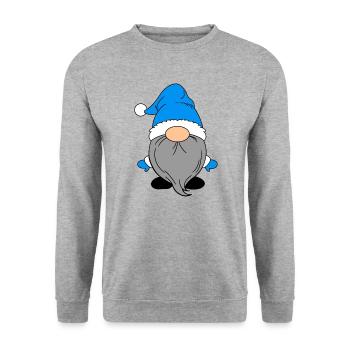 Kleiner Weihnachtsmann Blau - Unisex Pullover - Weißgrau meliert - Vorne - Alina (178cm) & Michal (187cm)