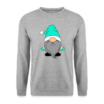 Kleiner Weihnachtsmann Türkis - Unisex Pullover - Weißgrau meliert - Vorne - Alina (178cm) & Michal (187cm)