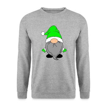 Kleiner Weihnachtsmann Grün - Unisex Pullover - Weißgrau meliert - Vorne - Alina (178cm) & Michal (187cm)