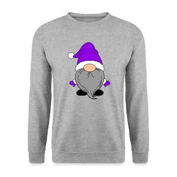 Kleiner Weihnachtsmann Lila - Unisex Pullover - Weißgrau meliert - Vorne - Alina (178cm) & Michal (187cm)