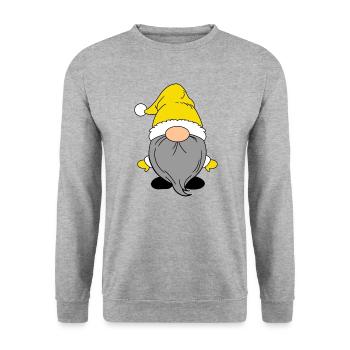 Kleiner Weihnachtsmann Gelb - Unisex Pullover - Weißgrau meliert - Vorne - Alina (178cm) & Michal (187cm)