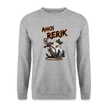 Ahoi Rerik Lustige Möwe mit Anker - Unisex Pullover - Weißgrau meliert - Vorne - Alina (178cm) & Michal (187cm)