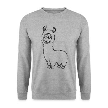 Alpaka Comic Tier - Unisex Pullover - Weißgrau meliert - Vorne - Alina (178cm) & Michal (187cm)