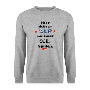 hier bin ich der chef - Unisex Pullover - Weißgrau meliert - Vorne - Alina (178cm) & Michal (187cm)