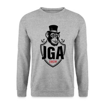 Junggesellen Abschied 2024 Affe Bräutigam Jga - Unisex Pullover - Weißgrau meliert - Vorne - Alina (178cm) & Michal (187cm)