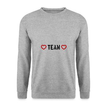 Team Herz Symbol - Unisex Pullover - Weißgrau meliert - Vorne - Alina (178cm) & Michal (187cm)
