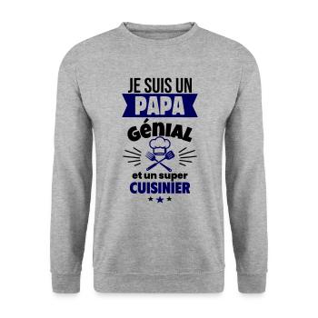Papa génial super cuisinier,fête des pères - Sweat-shirt Unisexe - gris chiné - Devant - Alina (178cm) & Michal (187cm)