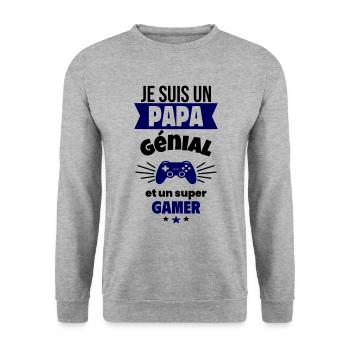 Je suis un papa génial et un super gamer - Sweat-shirt Unisexe - gris chiné - Devant - Alina (178cm) & Michal (187cm)