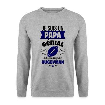 Papa génial & rugbyman – idée fête des pères - Sweat-shirt Unisexe - gris chiné - Devant - Alina (178cm) & Michal (187cm)