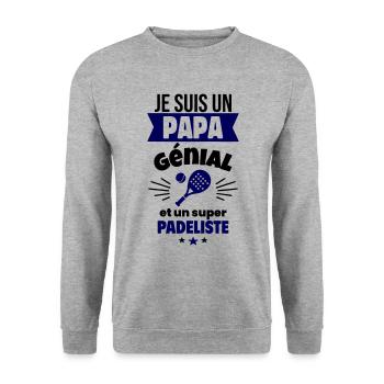 Papa génial & padéliste – idée fête des pères - Sweat-shirt Unisexe - gris chiné - Devant - Alina (178cm) & Michal (187cm)