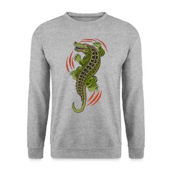 Aligator Krokodil Reptil - Unisex Pullover - Weißgrau meliert - Vorne - Alina (178cm) & Michal (187cm)