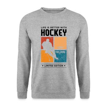 Life is better with Hockey - Unisex Sweatshirt - salt & pepper - Front - Alina (178cm) & Michal (187cm)