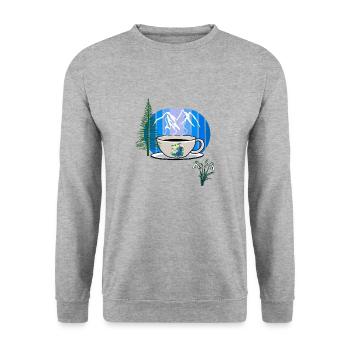 80s 90s Mountain Coffee Mug Austria Tyrol - Unisex Sweatshirt - salt & pepper - Front - Alina (178cm) & Michal (187cm)
