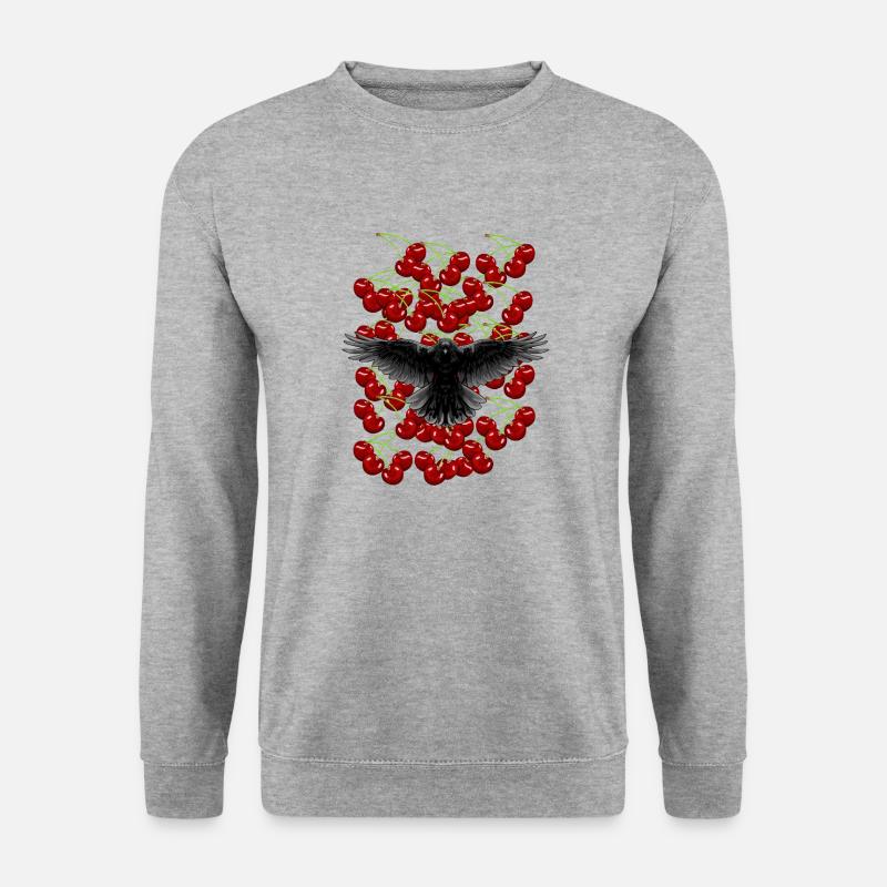 80er 90er Vögel Krähe Kirschen Raben Retro - Unisex Pullover - Weißgrau meliert