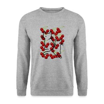 80er 90er Retro Kirschen Katzen Vintage Sommer - Unisex Pullover - Weißgrau meliert - Vorne - Alina (178cm) & Michal (187cm)