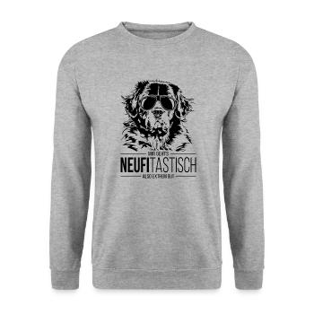 NEUFITASTISCH Neufundländer Spruch Hunde Wilsigns - Unisex Pullover - Weißgrau meliert - Vorne - Alina (178cm) & Michal (187cm)