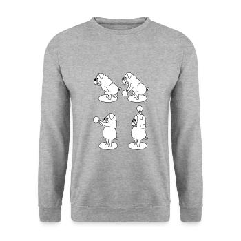 sporty pug with Kettlebell - Unisex Sweatshirt - salt & pepper - Front - Alina (178cm) & Michal (187cm)