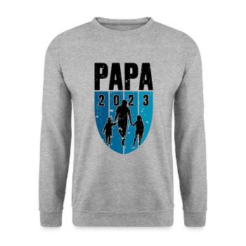 PAPA DEPUIS LA FÊTE DES PÈRES 2023 PÈRE DEUX ENFANTS - Sweat-shirt Unisexe - gris chiné - Devant - Alina (178cm) & Michal (187cm)