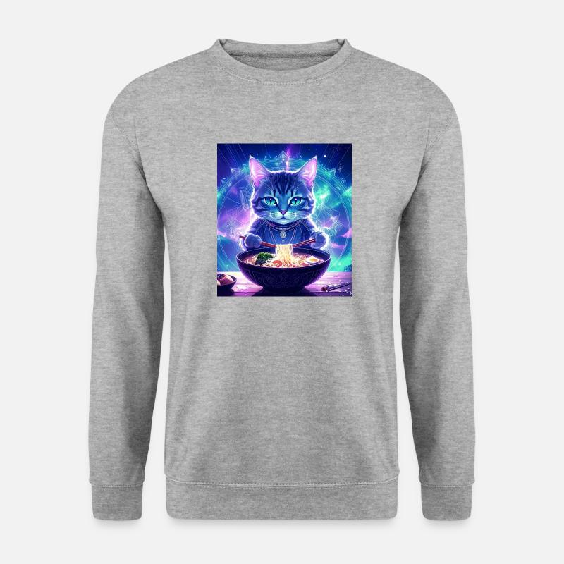 Katze ,Japan ,Kawaii,anime,ramen,Nacht - Unisex Pullover - Weißgrau meliert