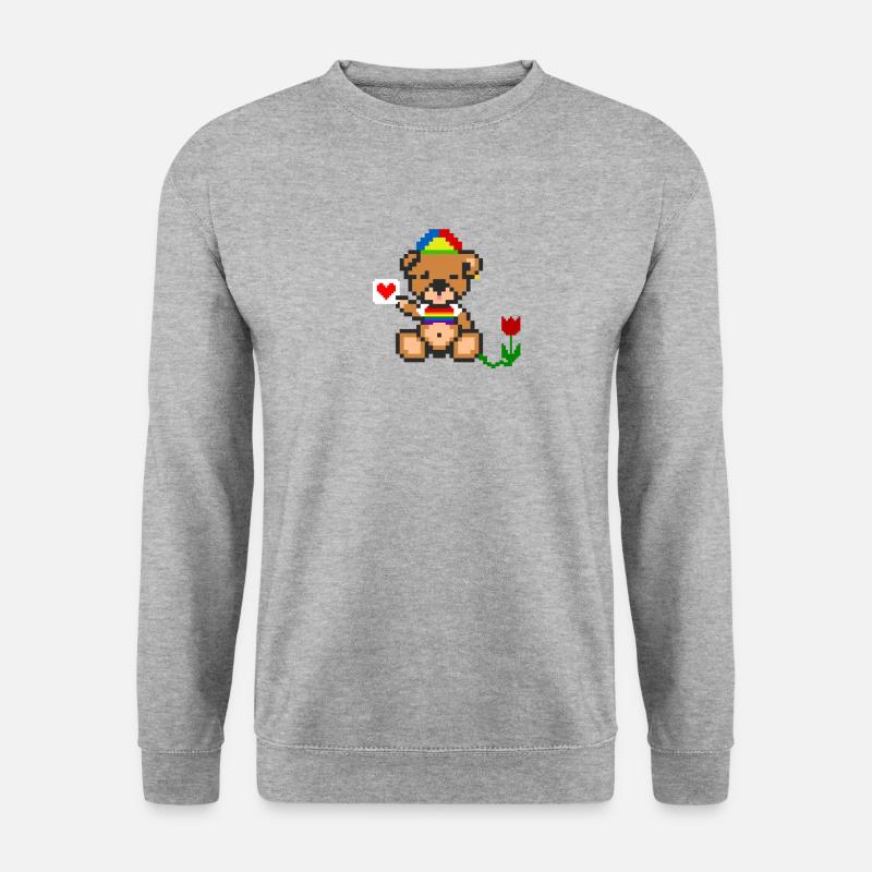 Pixel-Bären-Stolz - Unisex Pullover - Weißgrau meliert