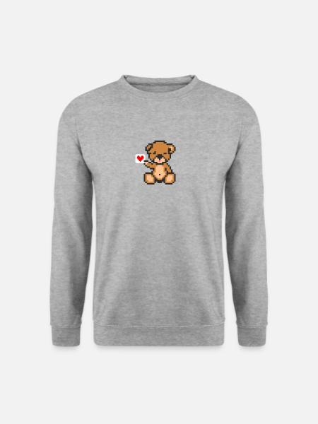 Pixel-Bär-Liebe - Unisex Pullover - Weißgrau meliert