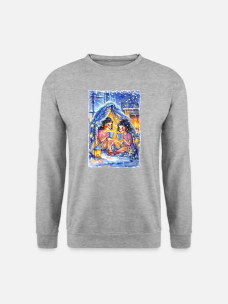 Bau einer Deckenfestung - Unisex Pullover - Weißgrau meliert