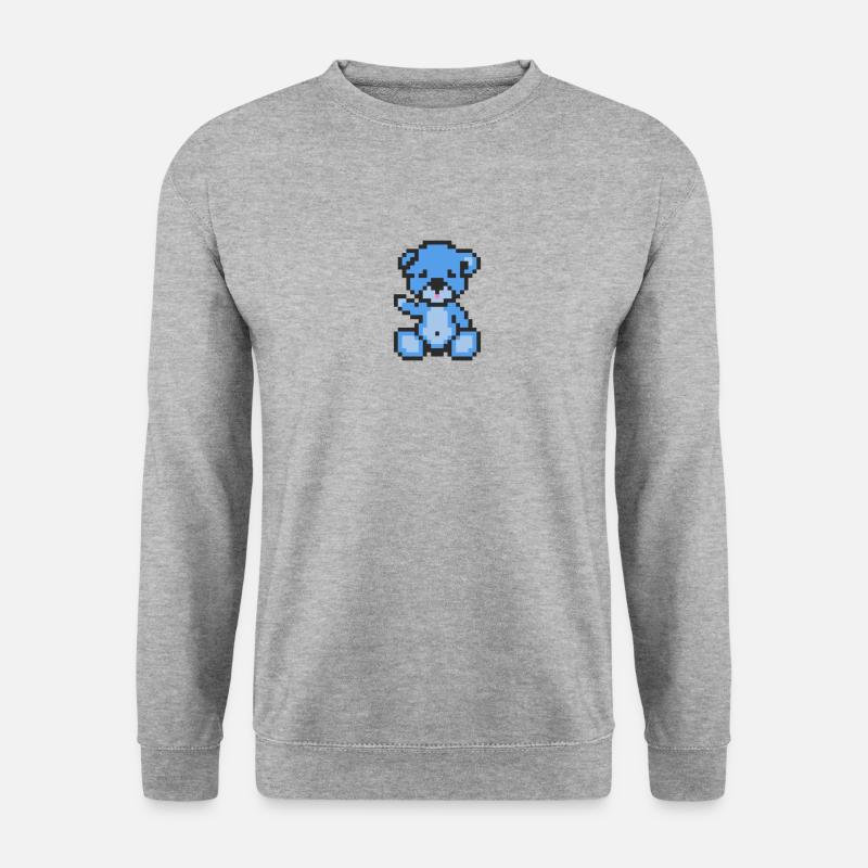 Pixel Bär Blauer Himmel - Unisex Pullover - Weißgrau meliert