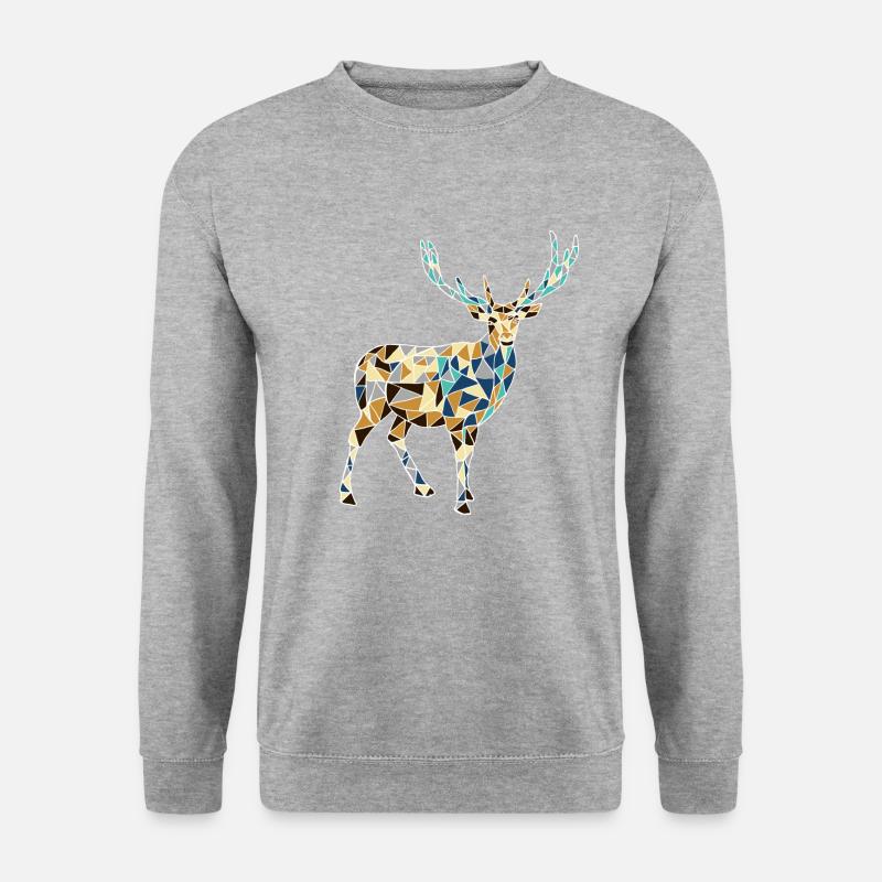 Gelbe und blaue Hirsch - Unisex Pullover - Weißgrau meliert