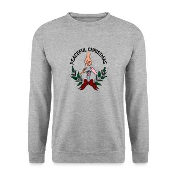 Friedliche Weihnachten mit Tier und Mensch - Unisex Pullover - Weißgrau meliert - Vorne - Alina (178cm) & Michal (187cm)