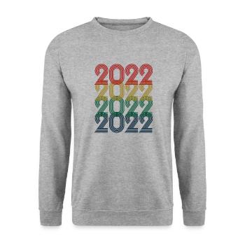 Cool Retro 2022, 1 Jahr, Kinder zum 1. Geburtstag - Unisex Pullover - Weißgrau meliert - Vorne - Alina (178cm) & Michal (187cm)