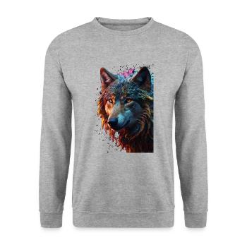 Wolf Wolfskopf Raubtier Geschenk - Unisex Pullover - Weißgrau meliert - Vorne - Alina (178cm) & Michal (187cm)