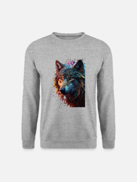 Wolf Wolfskopf Raubtier Geschenk - Unisex Pullover - Weißgrau meliert