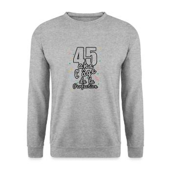 45 ans - Sweat-shirt Unisexe - gris chiné - Devant - Alina (178cm) & Michal (187cm)