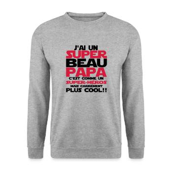 j'ai un super beau papa - Sweat-shirt Unisexe - gris chiné - Devant - Alina (178cm) & Michal (187cm)
