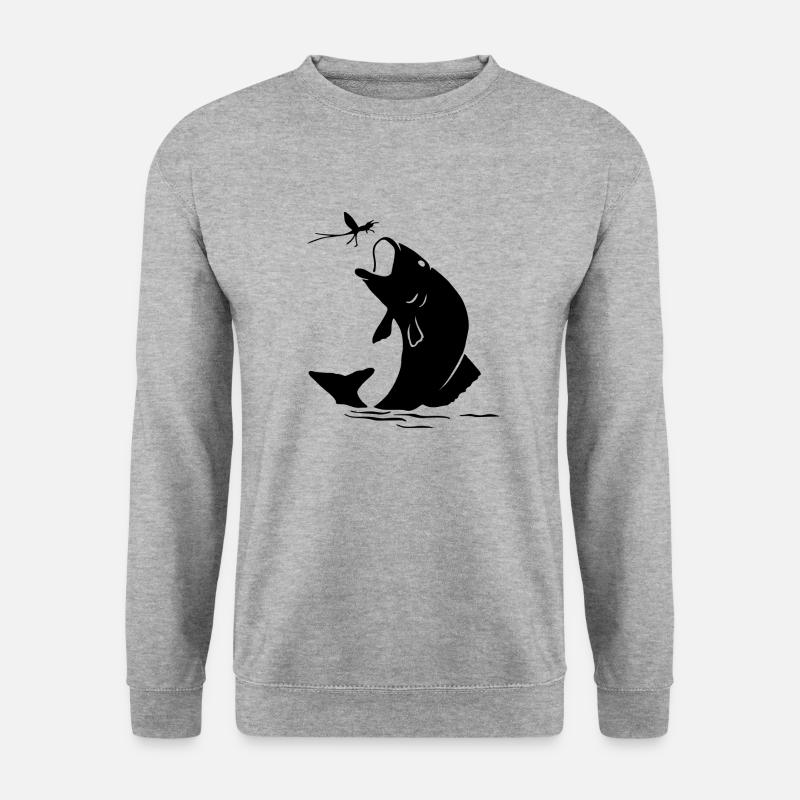 Fliegenfischen Angeln Fisch Insekt Geschenk - Unisex Pullover - Weißgrau meliert