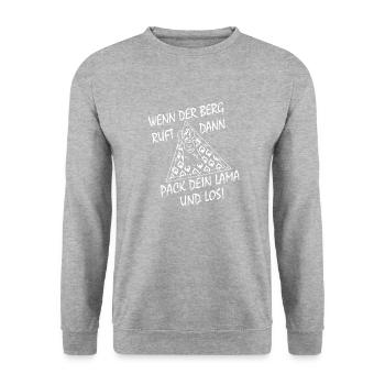 Lama Shirt- Wander Shirt- Wenn der Berg ruft - Unisex Pullover - Weißgrau meliert - Vorne - Alina (178cm) & Michal (187cm)