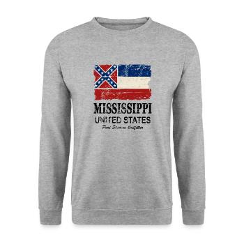Mississippi Flag - Vintage Look - Unisex Pullover - Weißgrau meliert - Vorne - Alina (178cm) & Michal (187cm)