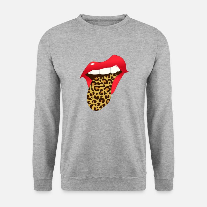 Rote Comic Lippen Leo - Unisex Pullover - Weißgrau meliert