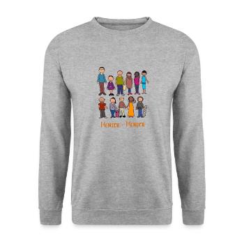 Mensch = Mensch - Unisex Pullover - Weißgrau meliert - Vorne - Alina (178cm) & Michal (187cm)